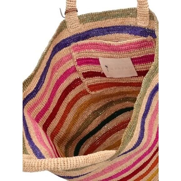 Manebi Stripped Raffia Summer Tote Bag natural one size - Picture 3 of 10